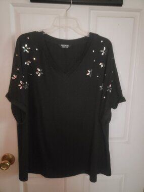 BloomChick Black Rhinestone Embellished Top.